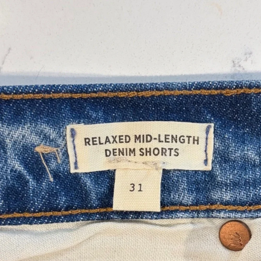 Madewell Relaxed Mid-Length Denim Shorts Blue High Rise Size 31